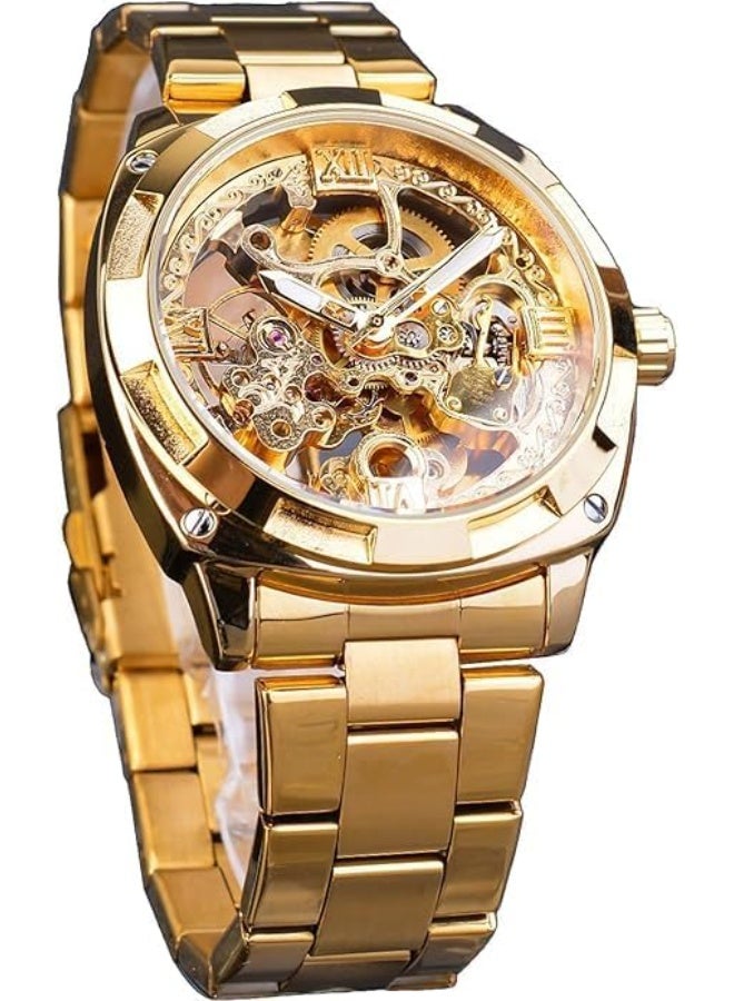FORSINING Vintage Luxury Men's Automatic Mechanical Watch, All Gold Skeletonized Floral Design, Designer Men's Watch - Image 1